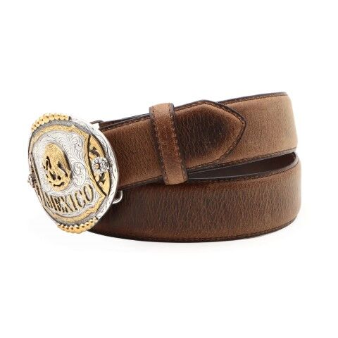 AndWest Women's 1 1/2-In Oval Mexican Flag Buckle Belt in Brown