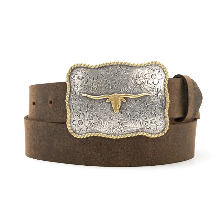 AndWest Men's 1 1/2-In Scalloped Longhorn Western Buckle Belt in Brown
