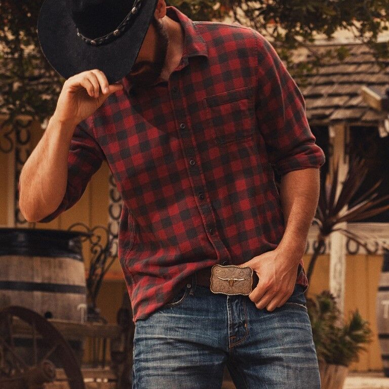 AndWest Men's 1 1/2-In Scalloped Longhorn Western Buckle Belt in Brown