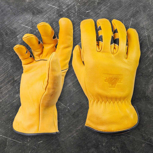 Bear Knuckles Men's Heavy Duty Leather Cowhide Gloves in Yellow