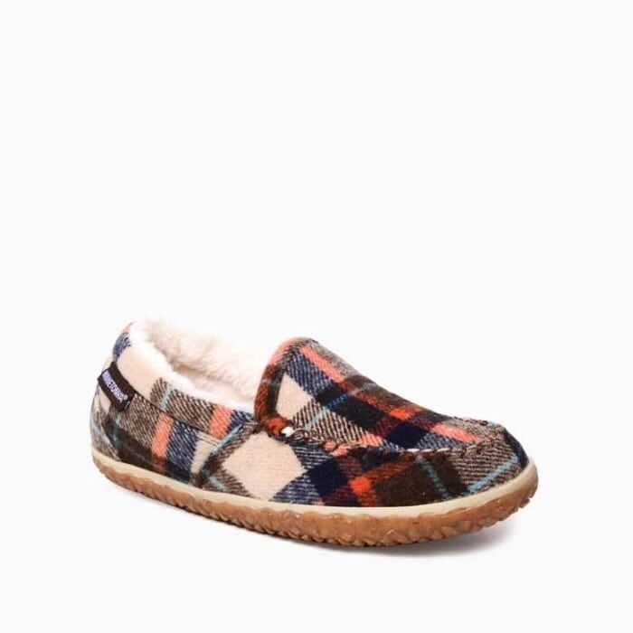 Minnetonka Women's Tempe Slipper in Brown Autumn Plaid
