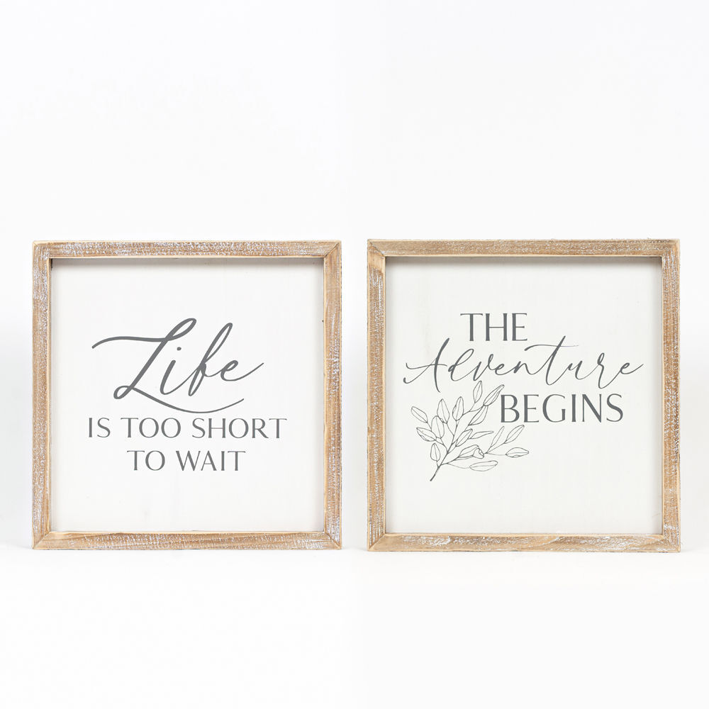 Adams & Co. Adventure/Life White & Grey Reversible Wood Frame Sign, 10-In x 10-In x 1.5-In