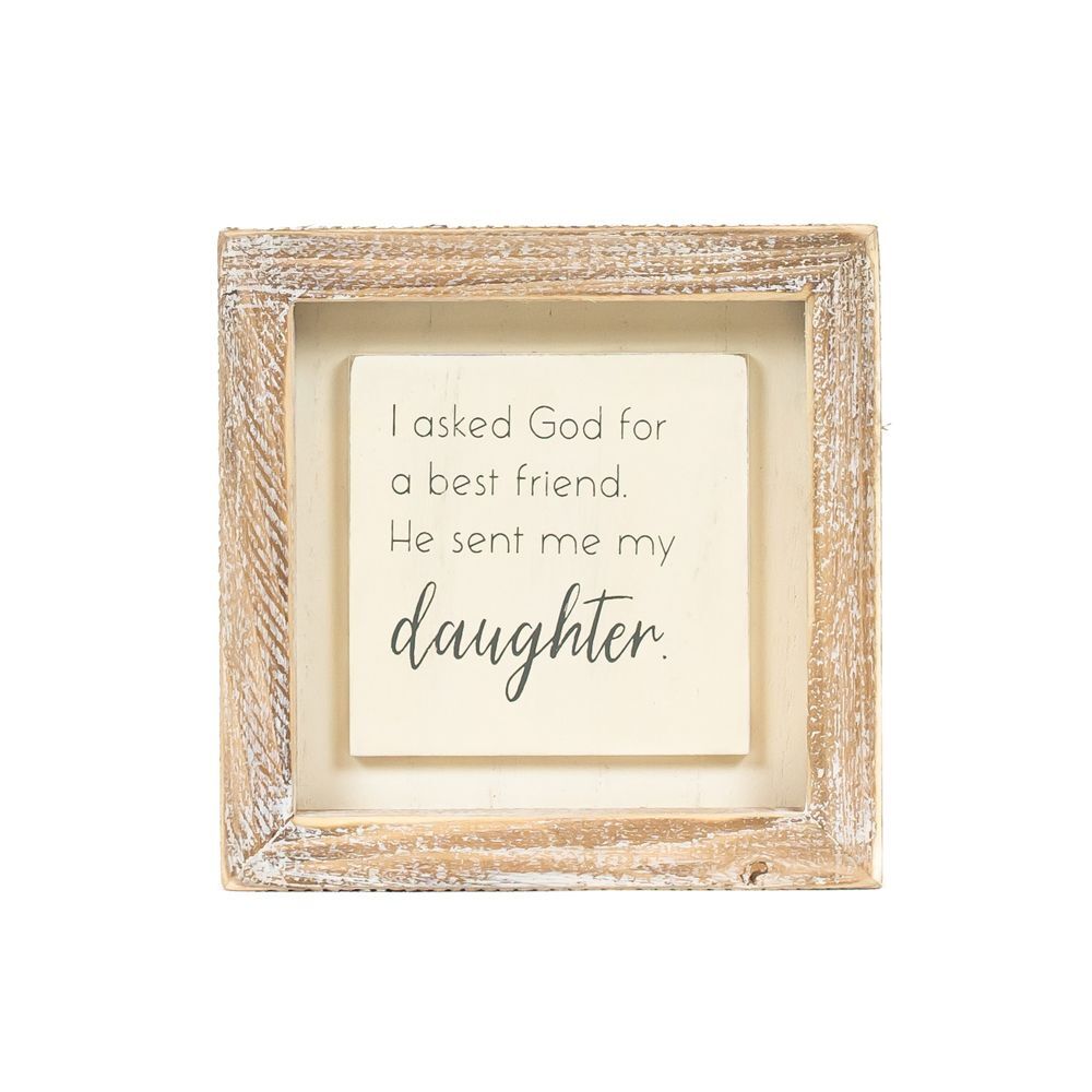 Adams & Co. Daughter White & Grey Wood Frame Sign, 5-In x 5-In x 1.5-In