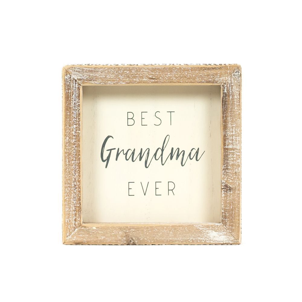 Adams & Co. Best Grandma Ever White & Grey Wood Frame Sign, 5-In x 5-In x 1.5-In