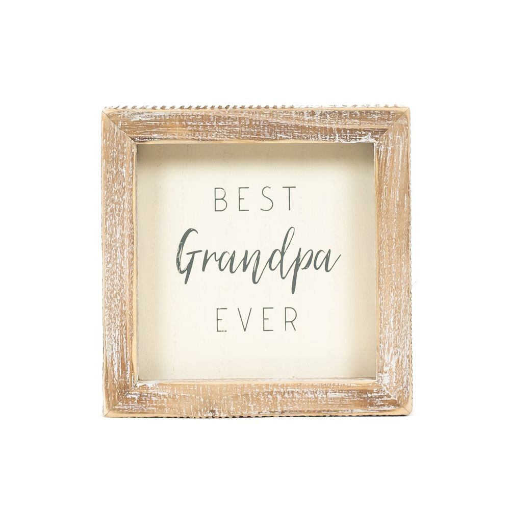 Adams & Co. Best Grandpa Ever White & Grey Wood Frame Sign, 5-In x 5-In x 1.5-In