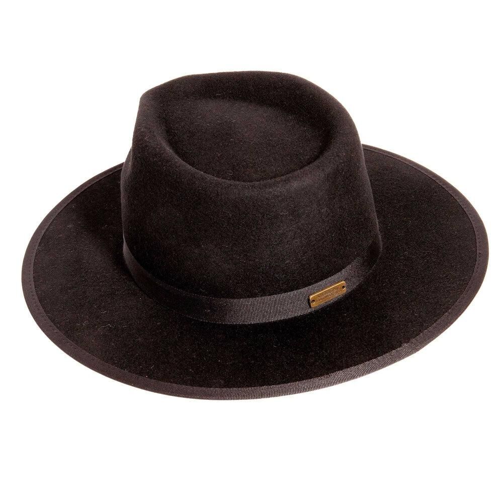 American Hat Makers Women's Bondi Wide Brim Felt Fedora Hat in Black