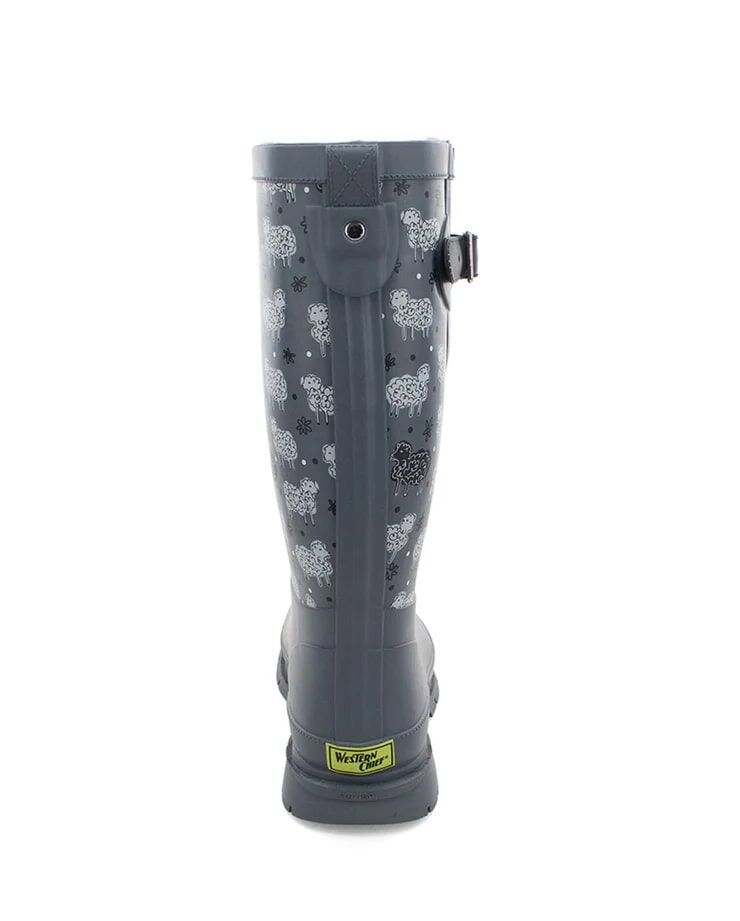 Western Chief Women's Black Sheep Faux Fur Tall Rain Boot in Grey