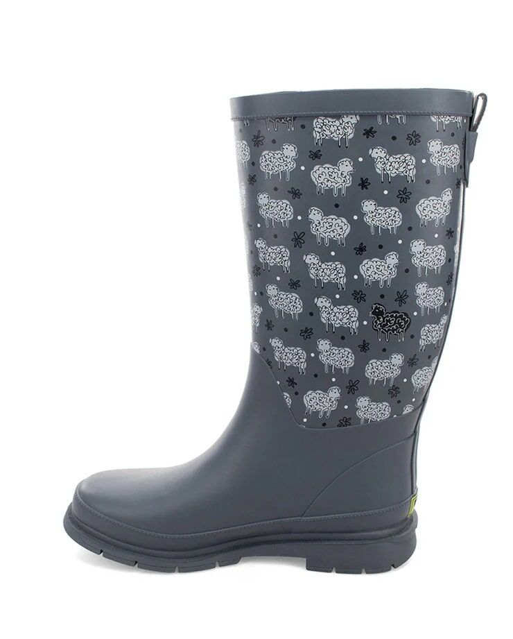 Western Chief Women's Black Sheep Faux Fur Tall Rain Boot in Grey
