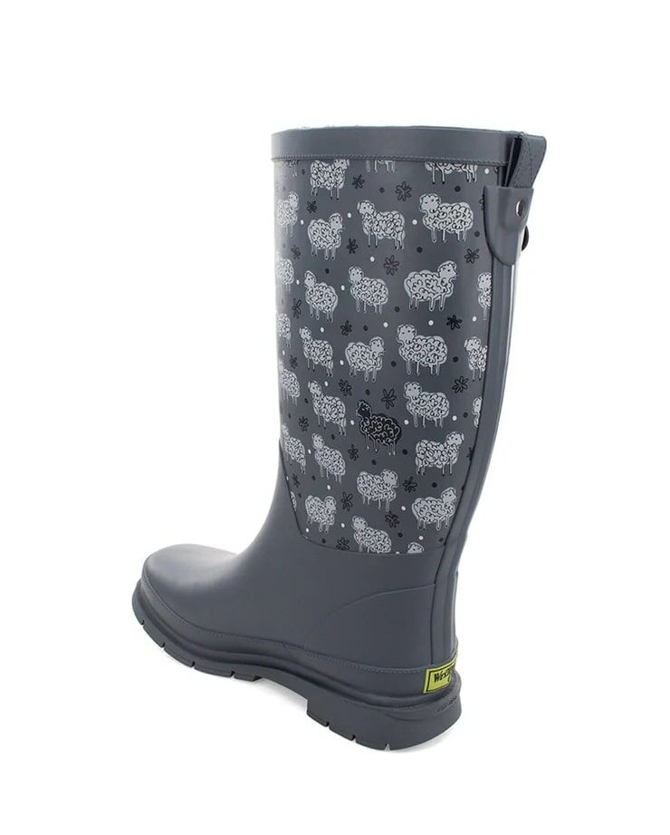 Western Chief Women's Black Sheep Faux Fur Tall Rain Boot in Grey