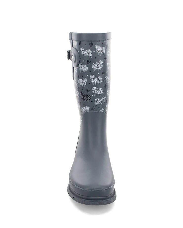 Western Chief Women's Black Sheep Faux Fur Tall Rain Boot in Grey