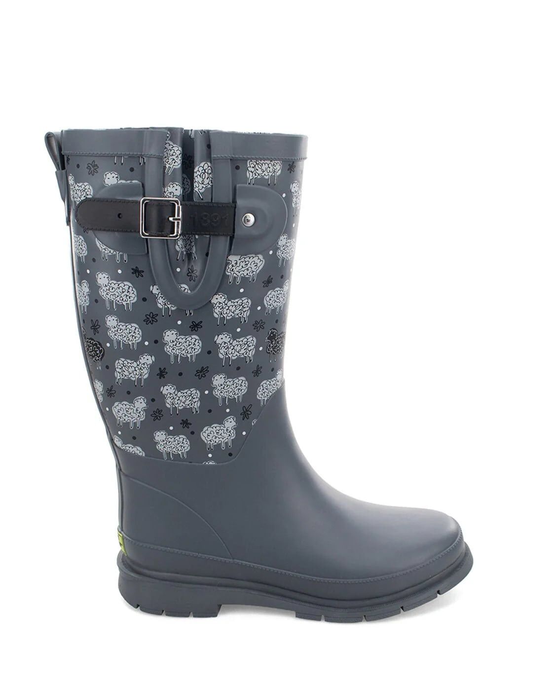 Western Chief Women's Black Sheep Faux Fur Tall Rain Boot in Grey