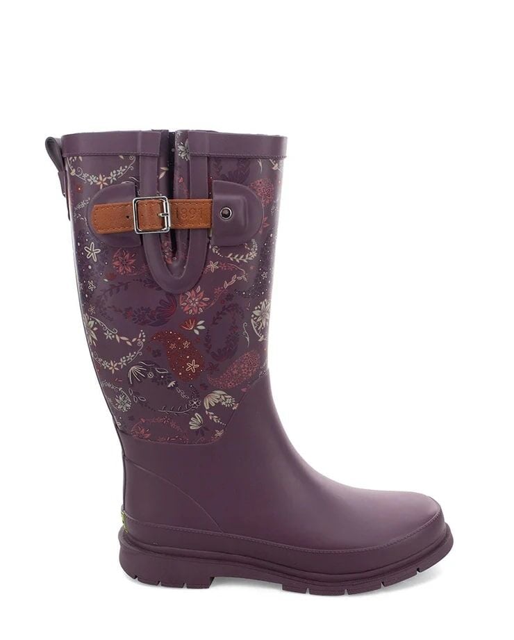 Western Chief Women's Floral Paisley Tall Rain Boot in Plum