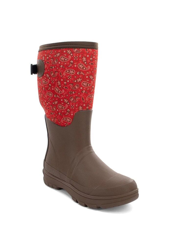 Western Chief Women's Bandana Neoprene Faux Fur Wide Calf Tall Cold Weather Boot in Brown