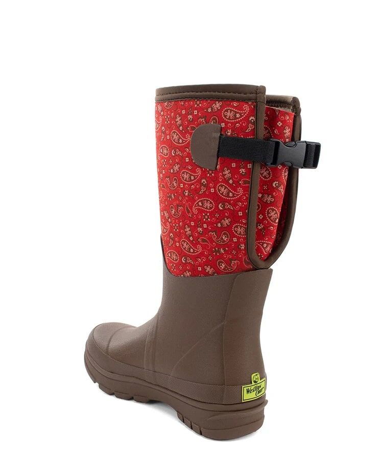 Western Chief Women's Bandana Neoprene Faux Fur Wide Calf Tall Cold Weather Boot in Brown