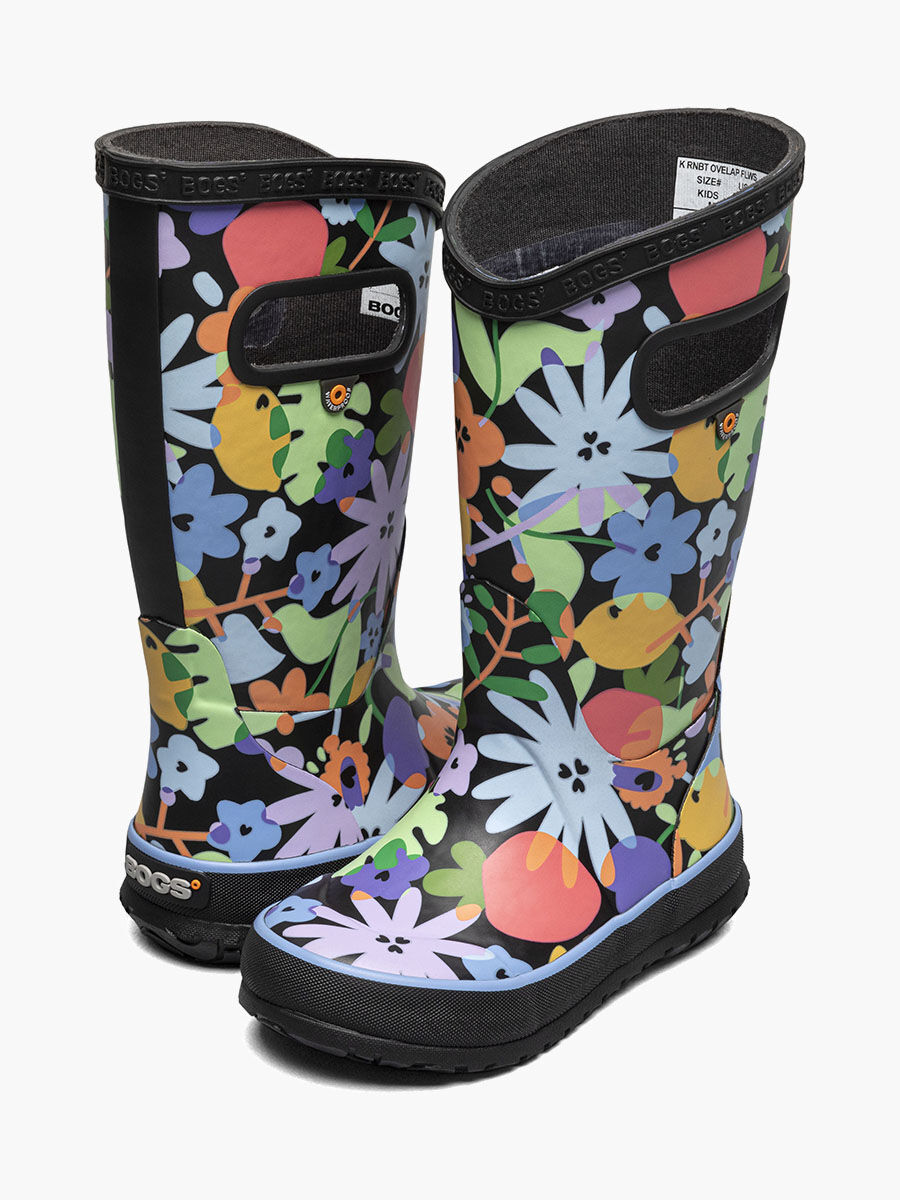 Bogs Kids' Overlap Flowers Rainboots in Black