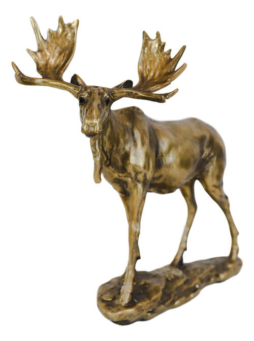 Ebros Gift Realistic Large Gold Patina Bull Moose Statue, 10.5 X 11 X 4.5-In