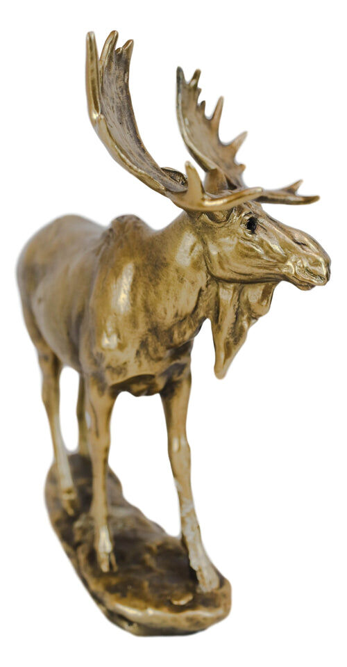 Ebros Gift Realistic Large Gold Patina Bull Moose Statue, 10.5 X 11 X 4.5-In