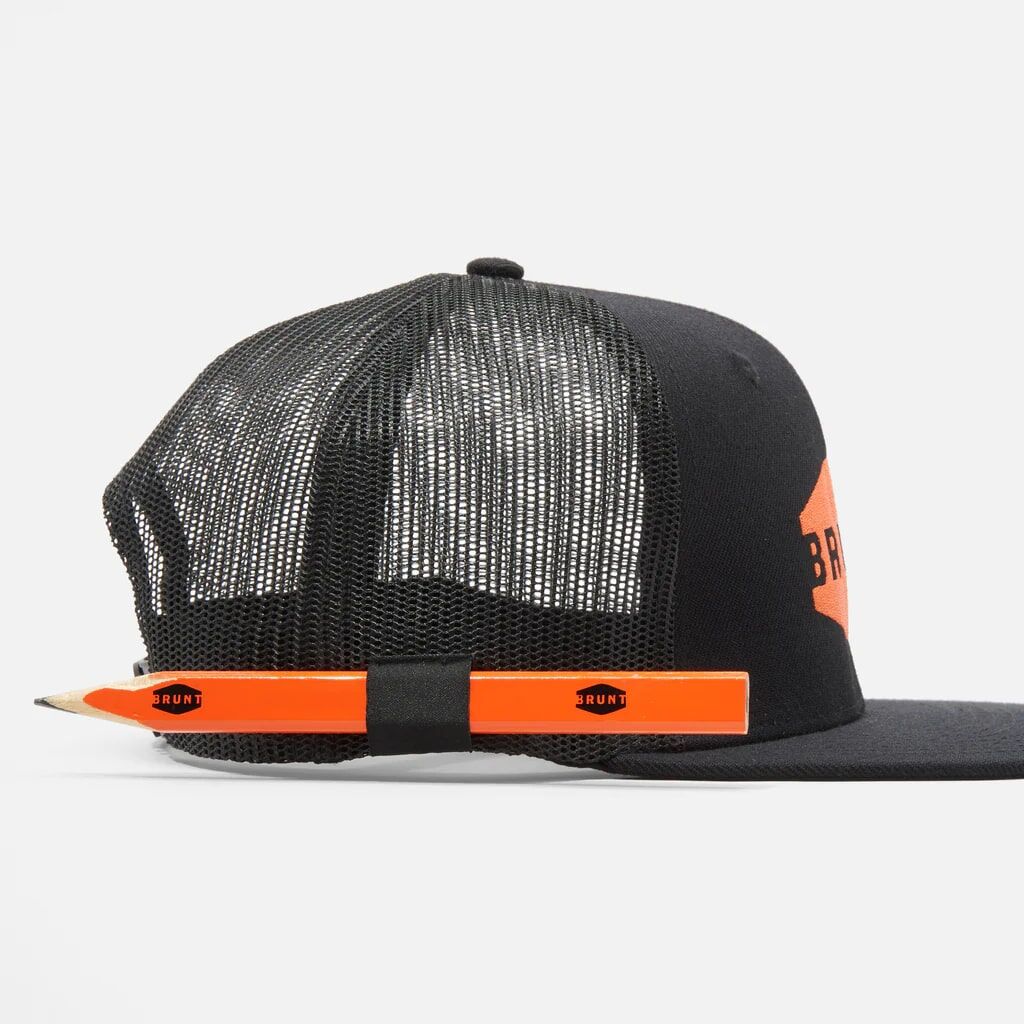 BRUNT Men's Flat Brim Snapback Work Hat With Built In Pencil Holder in Black