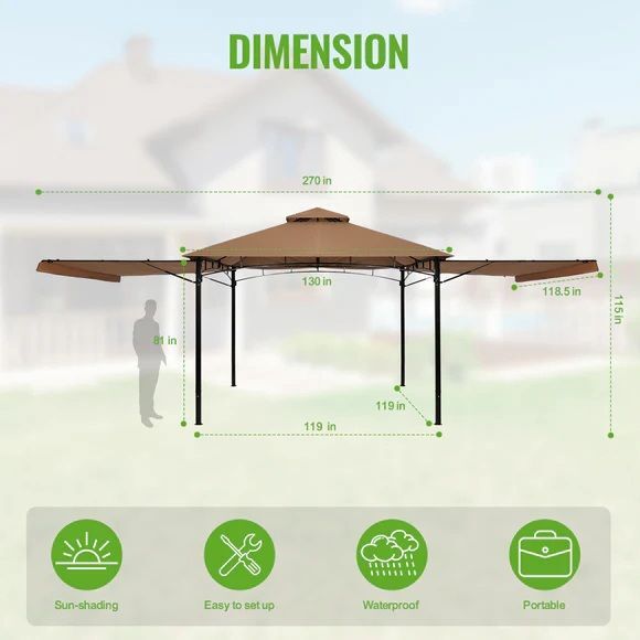 Backyard Expressions Gazebo with Two Extending Side Panels, 10-Ft x 10-Ft