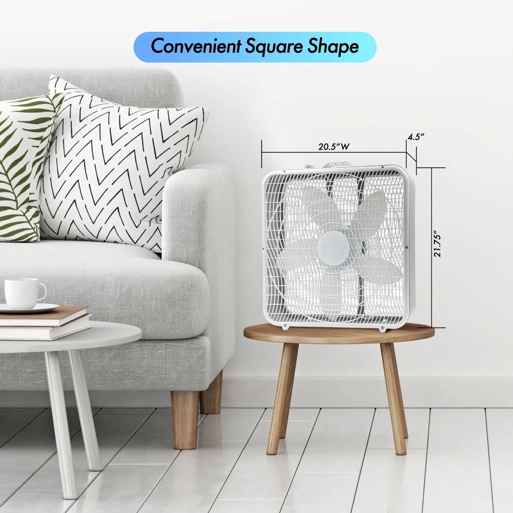 Comfort Zone White 3-Speed Box Fan, 20-In