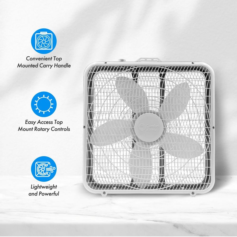 Comfort Zone White 3-Speed Box Fan, 20-In