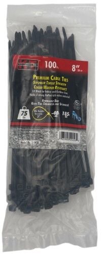 KT Industries UV Black Standard Duty Premium Cable Ties, 8-In, 100-Pk