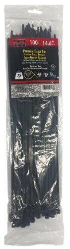 KT Industries UV Black Standard Duty Premium Cable Ties, 14.6-In, 100-Pk