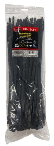 KT Industries UV Black Heavy Duty Premium Cable Ties, 14.5-In, 100-Pk