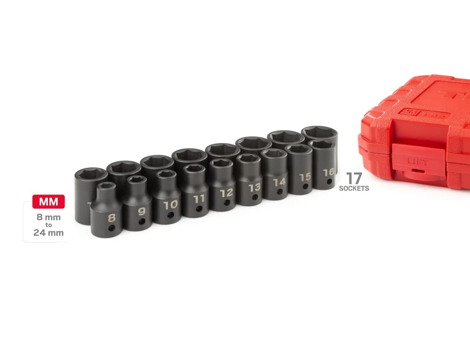 Tekton 1/2-Inch Drive 6-Point Impact Socket Set (8-24mm), 17-Piece