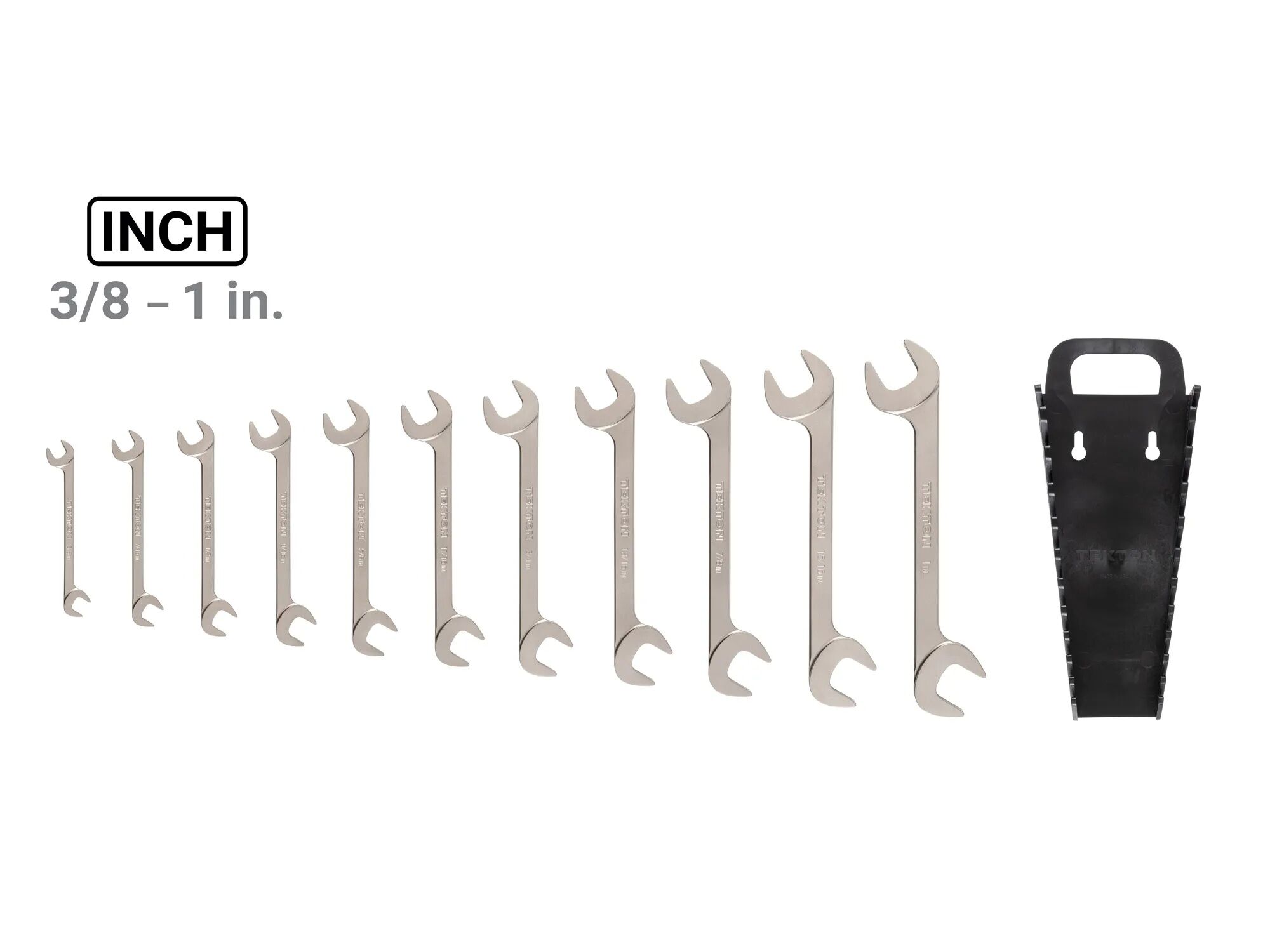Tekton Angle Head Open End Wrench 11-Pc Set With Holder, 3/8-1-In