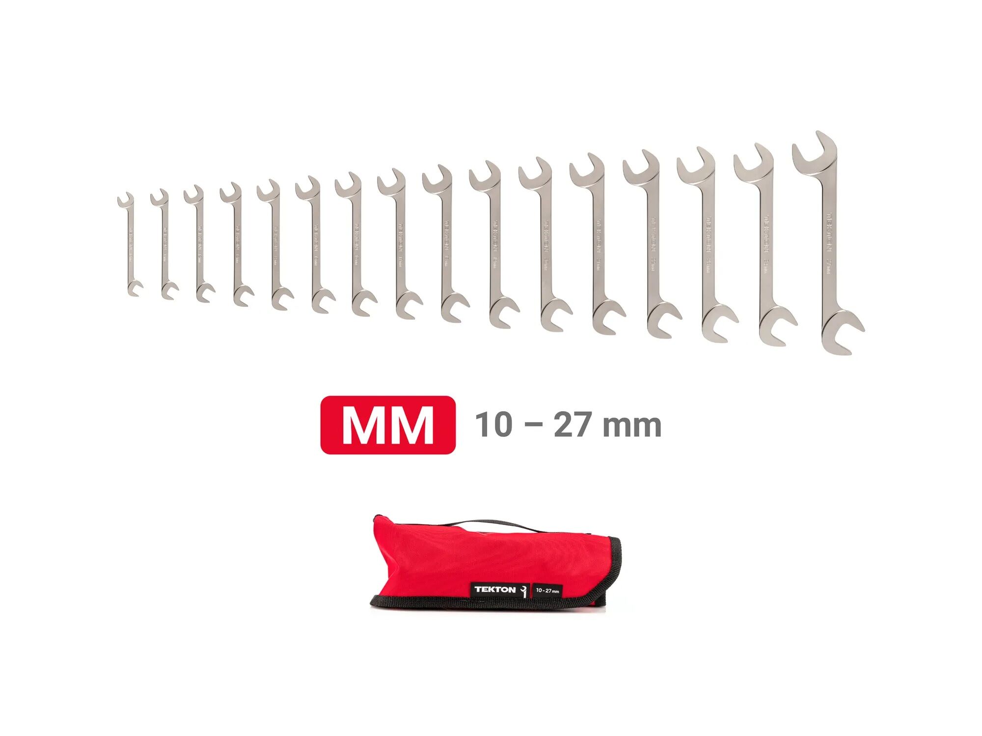 Tekton Angle Head Open End 10-27mm Wrench Set With Pouch, 16-Piece