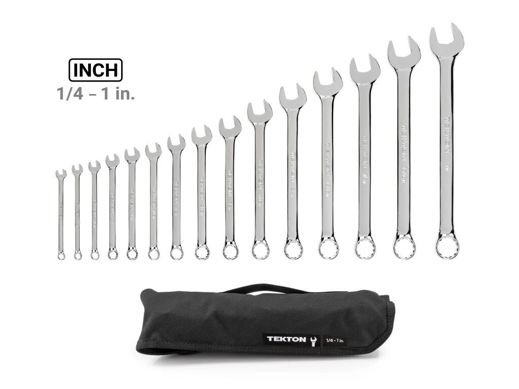 Tekton 1/4-1-In Combination Wrench Set with Pouch, 15-Pc