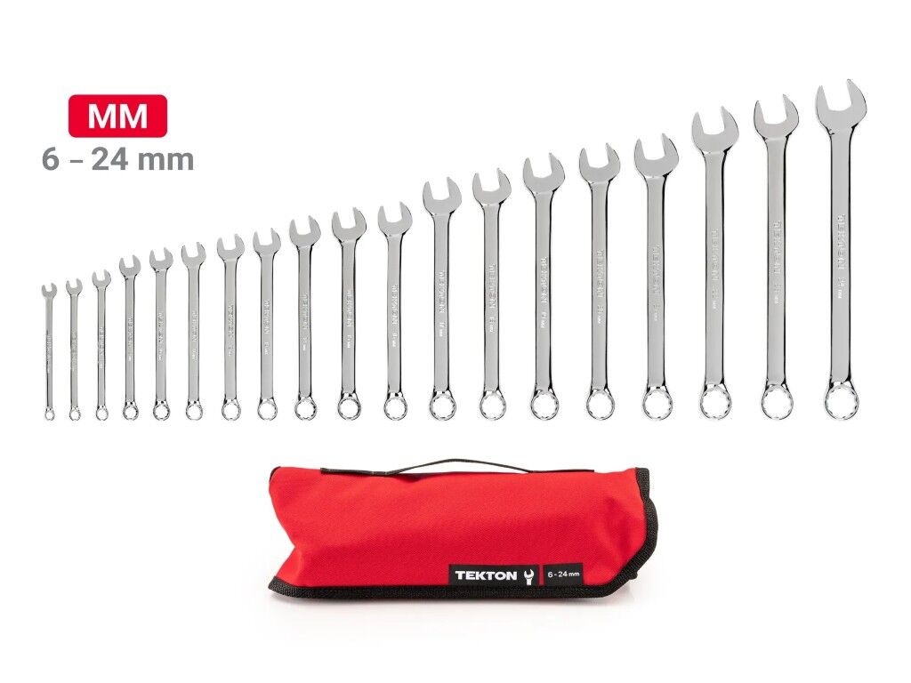 Tekton 6-24mm Combination Wrench Set with Pouch, 19-Pc