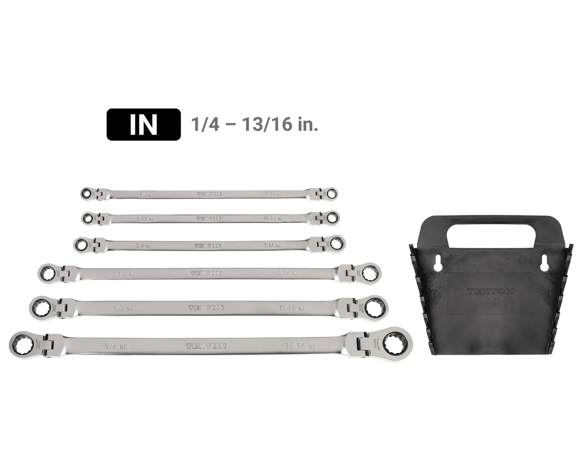 Tekton Long Flex Head 12-Point Ratcheting Box End Wrench Set With Holder, 1/4-In To 13/16-In, 6-Pc