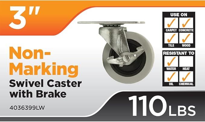 Precision Casters + Wheels 3-In Swivel Plate Non-Marking TPR Caster With Brake