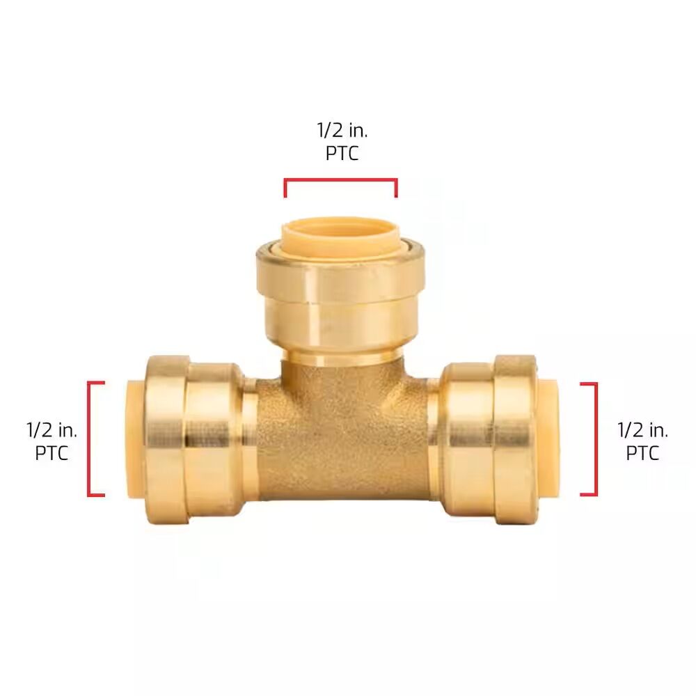 QuickFitting Push-to-Connect Brass Tee Fitting, 1/2-In x 1/2-In x 1/2-In