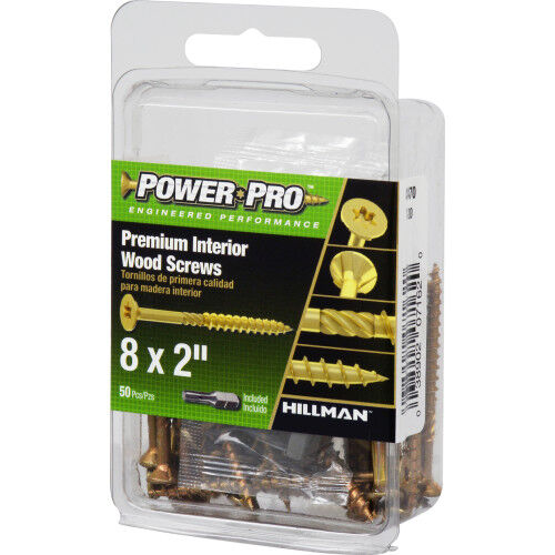 Hillman Power Pro Premium Interior Wood Screws, #8 x 2-In, 50-Pc