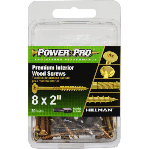 Hillman Power Pro Premium Interior Wood Screws, #8 x 2-In, 50-Pc