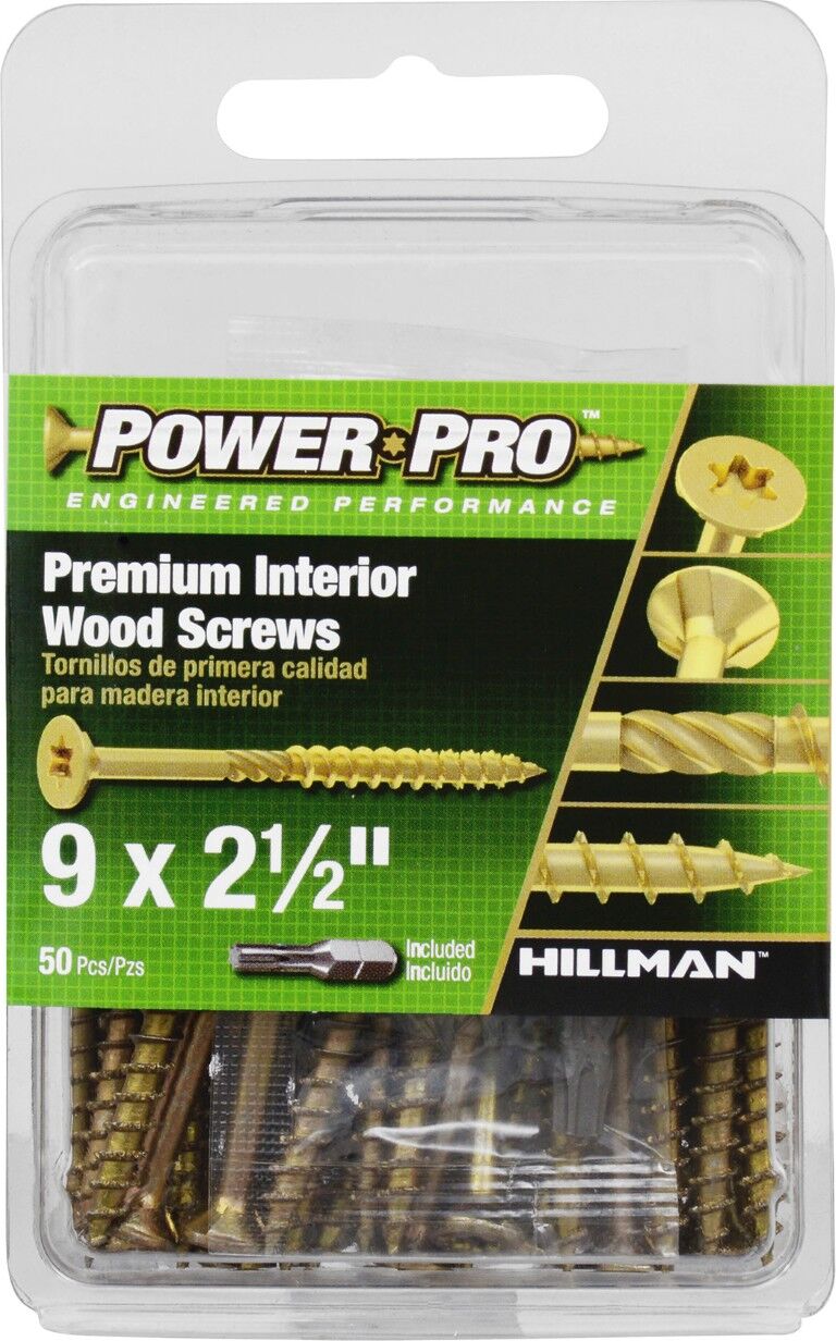 Hillman Power Pro Premium Interior Wood Screws, #9 x 2 1/2-In, 50-Pc