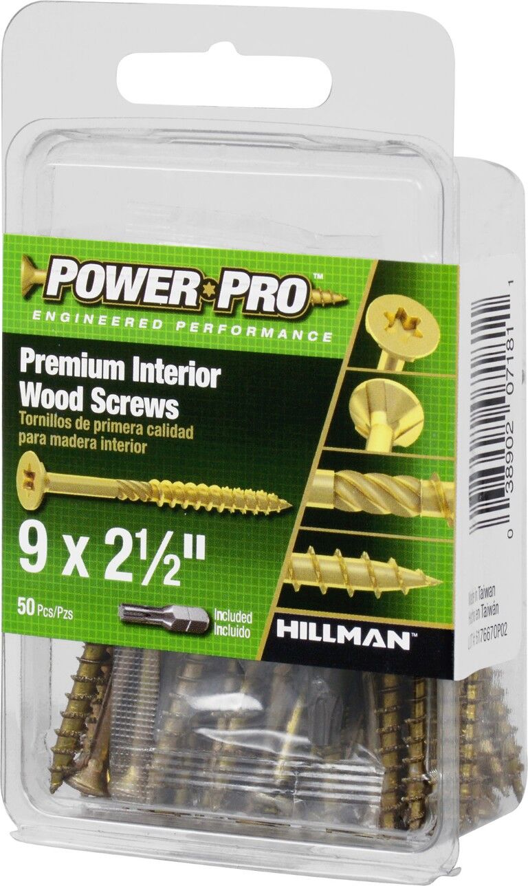 Hillman Power Pro Premium Interior Wood Screws, #9 x 2 1/2-In, 50-Pc