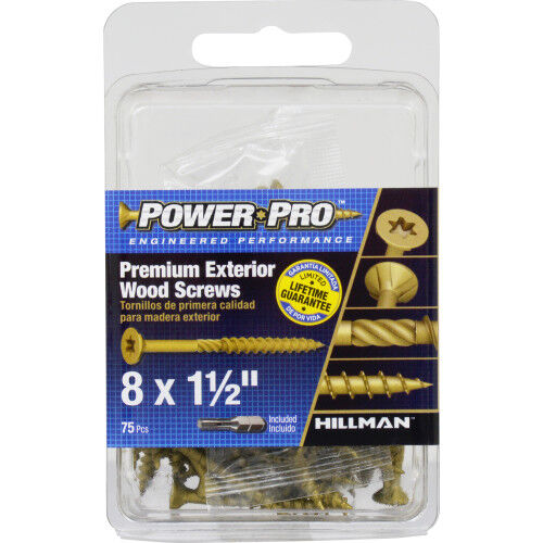 Hillman Power Pro Premium Exterior Wood Screws, #8 x 1-1/2-In, 75-Pk