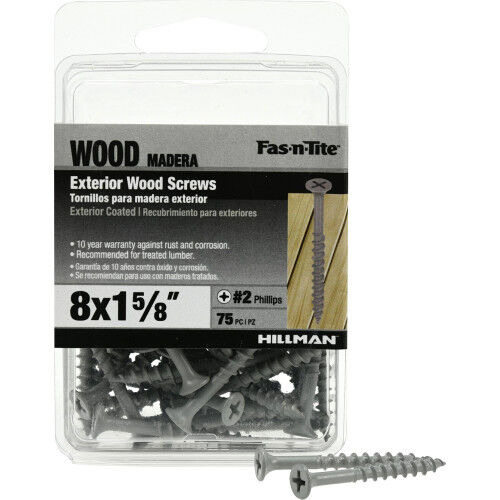 Hillman Fas-N-Tite Exterior Coated Wood Screws, #8 x 1-5/8-In, 75-Pk