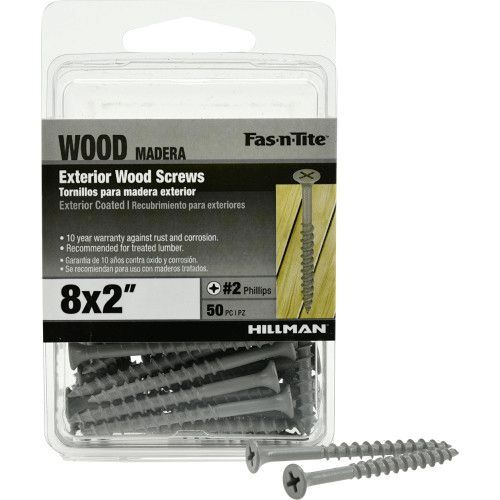 Hillman Fas-N-Tite Exterior Coated Wood Screws, #8 x 2-In, 50-Pk