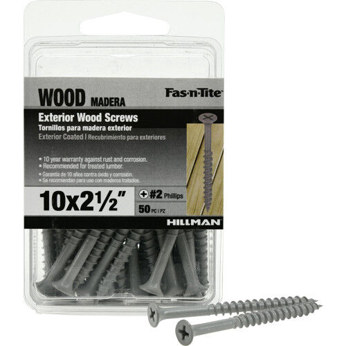 Hillman Fas-N-Tite Exterior Coated Wood Screws, #10 x 2-1/2-In, 50-Pk