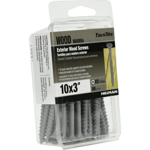 Hillman Fas-N-Tite Exterior Coated Wood Screws, #10 x 3-In, 50-Pc
