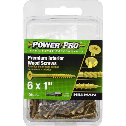 Hillman Power Pro Premium Interior Wood Screws, #6 x 1-In, 100-Pk