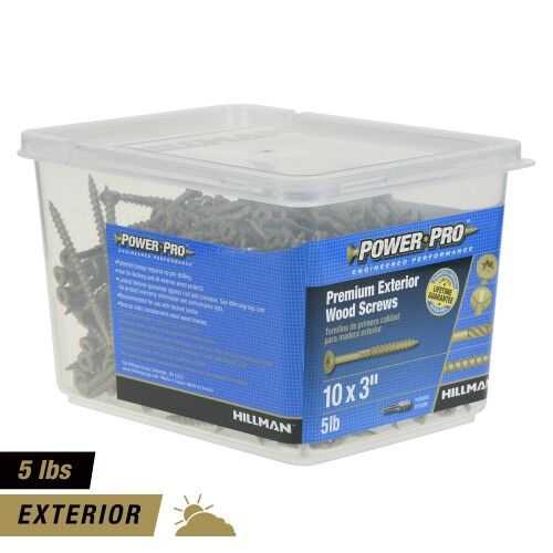 Hillman Power Pro Premium Exterior Wood Screws, #10 X 3-In, 5-Lb Box