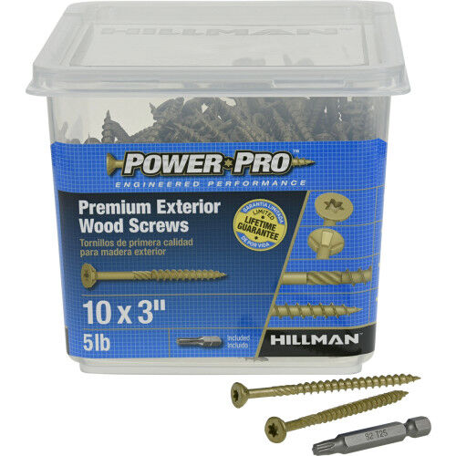 Hillman Power Pro Premium Exterior Wood Screws, #10 X 3-In, 5-Lb Box