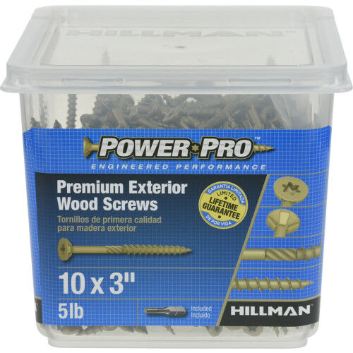 Hillman Power Pro Premium Exterior Wood Screws, #10 X 3-In, 5-Lb Box