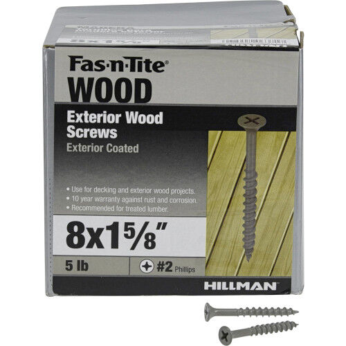 Hillman Fas-N-Tite Exterior Coated Wood Screws, #8 x 1 5/8-In, 5-Lb